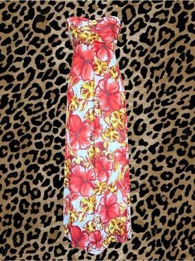 Xhilaration Red Floral Smocked Top with Yellow Accents